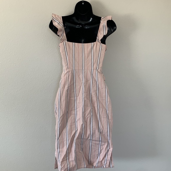 WAYF Verona Cutout Side Slit Midi Dress in Coral Stripe - Picture 11 of 14